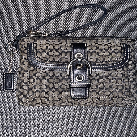 Coach Handbags - Coach Signature Black Canvas Wristlet